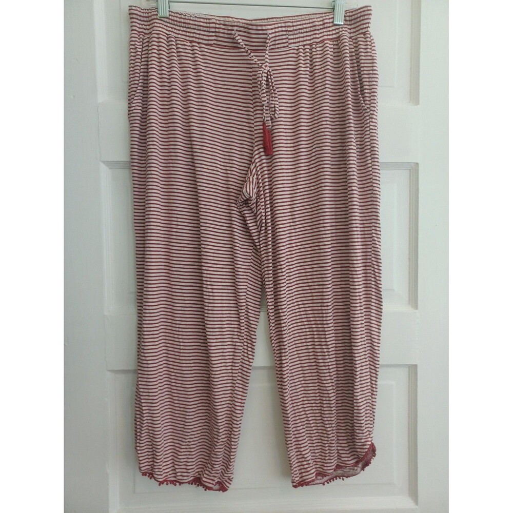 Soma burgundy striped crop knit lounge pants L pajama bottoms PJ pocket ric-rac